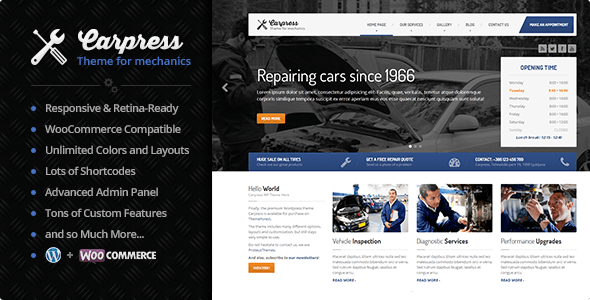 CarPress v1.11.8 &#8211; WordPress Theme For Mechanic Workshops