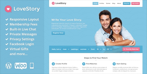 LoveStory v1.21 &#8211; Dating WordPress Theme