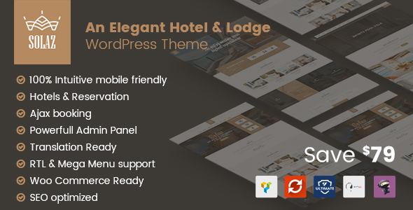 Solaz v1.1.7 &#8211; An Elegant Hotel &amp; Lodge WordPress Theme