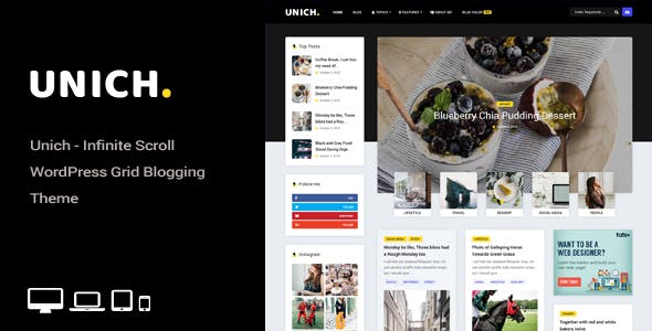 Unich v1.4 &#8211; Infinite Scroll WordPress Blogging Food Recipes Theme